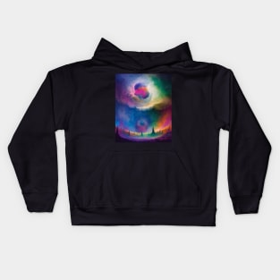 Alien Planet Landscape Watercolor Kids Hoodie